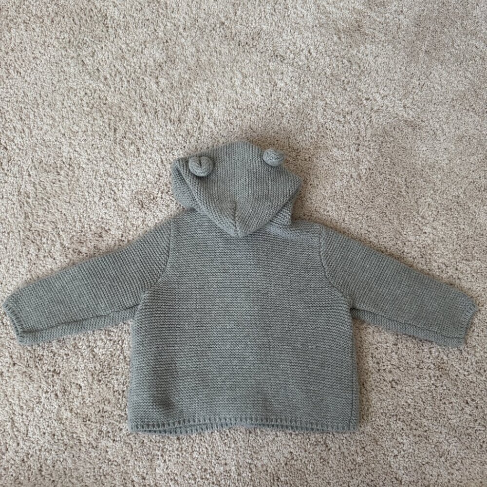 Gap Baby Knit Bear Hooded Sweater | Button Up | 3–6 Months | Grey - Picture 3 of 3